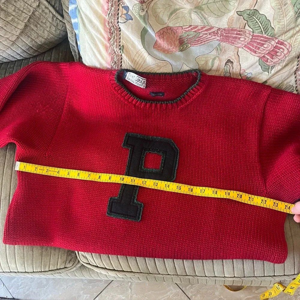 Polo Ralph Lauren Vintage Red 100% Wool Varsity P crewneck sweater, chunky knit - Picture 7 of 11